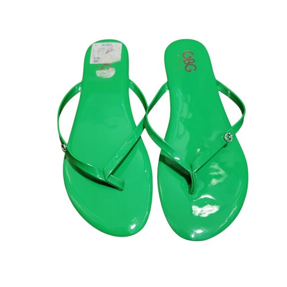 GBG Green Thong Sandal with Rhinestone G Logo - Picture 1 of 9